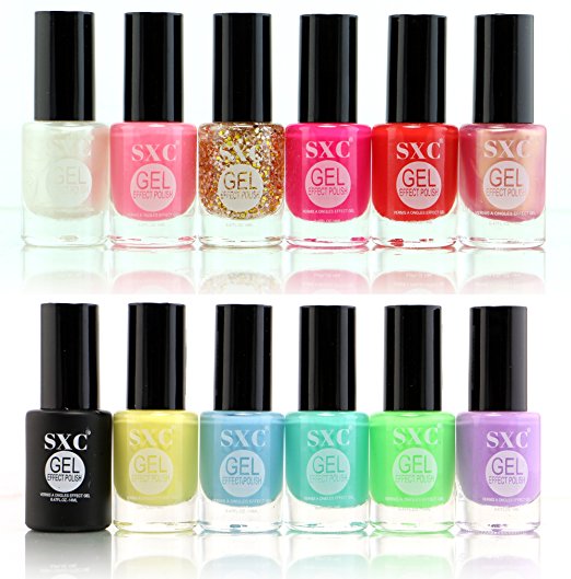 SXC Cosmetic 12 Gel Effect Nail Lacquer, No UV/LED Light Needed, Pastel Pink Collection, Professional Quality & Quick Dry,14ml/0.47 Fluid Ounce Each, Perfect Gift For Holiday
