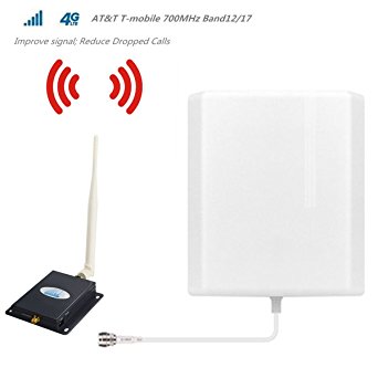ATT T-Mobile Cell Phone Signal Booster 4G LTE Cell Signal Booster HJCINTL 700MHz Band 12/17 FDD Home Mobile Phone Signal Booster Amplifier Kit with Panel/Whip (Black)
