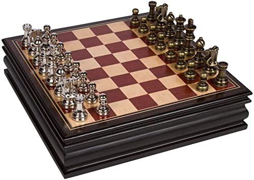 Bancroft Chess Inlaid Wood Board Game with Metal Pieces, 2.5 Inch King, and Extra Queens (Medium 12 x 12 Inch Set)