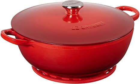 Le Creuset Enameled Cast Iron Curved Round Chef's Oven with Silicone French Trivet, 4.5 qt., Cerise