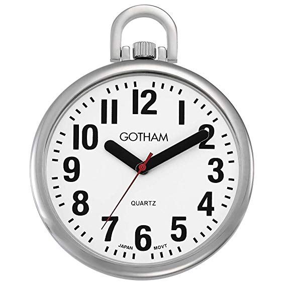 Gotham Men's Silver-Tone Ultra Thin Bold Number Open Face Quartz Pocket Watch # GWC15033S