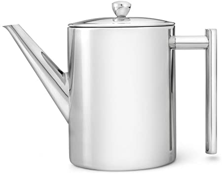 bredemeijer Cylindre Double Walled Teapot, 1.2-Liter, Stainless Steel Glossy Finish