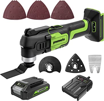 Greenworks 24V Cordless Multi-Tool, Oscillating Tool for Cutting/Nailing/Scraping/Sanding with 6 Variable Speed Control, 2.0Ah Battery and 2A Charger Included