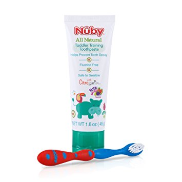 Nuby All Natural Toddler Toothpaste with Citroganix with Toothbrush, Red/Blue