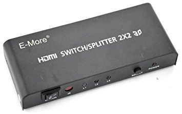 E-More® Mini 2 x 2 HDMI Switch Splitter With 2 in 2 out Supporting HDMI1.4a 3D