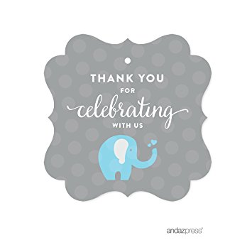 Andaz Press Boy Elephant Baby Shower Collection, Fancy Frame Gift Tag, Thank You for Celebrating with Us!, 24-Pack