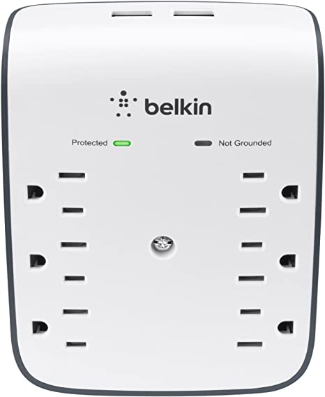 Belkin 6-Outlet USB Surge Protector, Wall Mount - Ideal for Mobile Devices, Personal Electronics, Small Appliances and More (900 Joules)