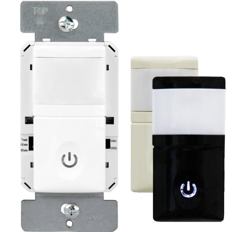 Enerlites HMOS-J Occupancy/Vacancy Motion Sensor Switch, SMART LED Night Light, 3 Interchangeable Face Covers