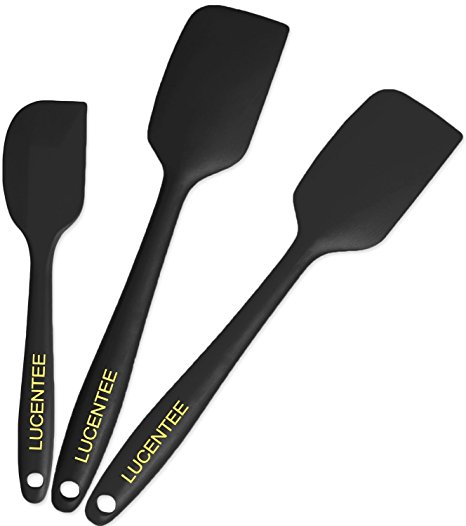 Lucente 3-Piece Silicone Spatula Set - 2 Large & 1 Small Heat Resistant Cooking Utensils (Black)