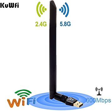 KuWFi USB WiFi Adapter 600Mbps 5dBi Dual Band 802.11ac 2.4G/5G Wireless Network Adapter Antenna for Desktop Laptop Support Windows Mac OS