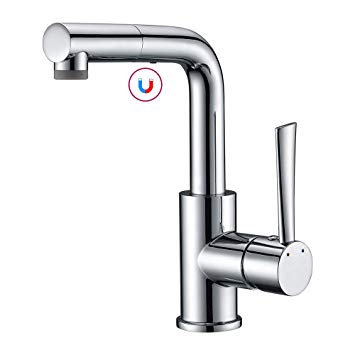 Pull out Sink Bar Faucet, Prep Sink/Small Kitchen Sink Faucet in Chrome, Farmhouse/Bathroom Faucet with Sprayer