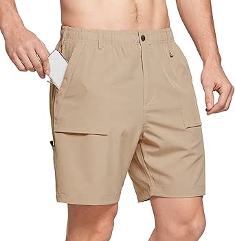 BALEAF Men's 7" Casual Shorts for Summer Elastic Waist Quick Dry Lightweight Short with Cargo Hiking Fishing