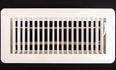 4" X 14" Floor Register with Louvered Design - Fixed Blades Return Supply Air Grill - with Damper & Lever - White
