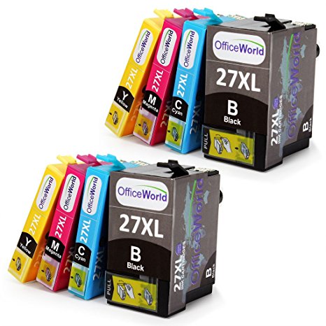 OfficeWorld Compatible Ink Cartridges Replacement for Epson No.27XL High Capacity Compatible for Epson WorkForce WF-3620DWF WF-7610DWF WF-3640DTWF WF-7110DTW WF-7620DTWF, Pack of 8