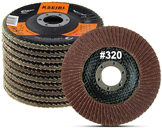 KSEIBI Aluminum Oxide 4 1/2 Inch Auto Body Flap Disc Sanding Grinding Wheel 10 Pack (320 Grit)