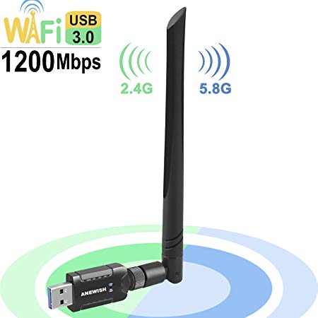 ANEWISH Usb Wifi Adapter 1200mbps Long Range 802.11 AC Dual Band 5g 867mbps /2.4g 300mbps Wireless Adapter with 5DBI High Gain Antenna for Laptop Desktop pc Tablet Phone (THX-1200M WIFI)