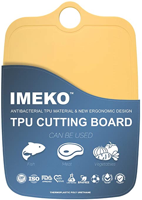 IMEKO New 2020 Ergonomic Design Cutting Board, Made in TPU, BPA FREE, Knife Friendly, Flexible, Lightweight, Dishwasher Safe (Size Small: 11" x 7.8")