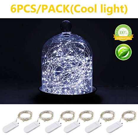 Pack of 6 Sets 6.5ft(2m) LED Starry String Lights 40 Micro Starry Leds on Silver Wire,2pcs CR2032 Batteries Required and Included, Works for DIY Wedding Centerpiece or Table Decorations (Cool white)