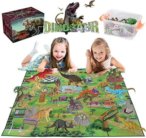 Dinosaur Toys Figure with Activity Play Mat, 31 PCS Educational Indoor Outdoor Playset to Create A Dino World with Tricerato,Velociraptor, Dinosaur Gifts for Boys Girls