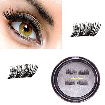 False Magnetic Eyelashes -Angel Kiss 1 Pair 4 Pieces Ultra-thin 0.2mm Fake Mink Eyelashes for Natural Look, Reusable Best Fake Lashes, Perfect for Deep Set Eyes & Round Eyes - Best Makeup Accessories