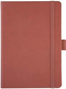 TDP Journal Notebook, Dotted, A5, Vegan Leather Hardcover, 120gsm, 183 Numbered Pages, Pen Holder, Back Pocket - Cedarwood