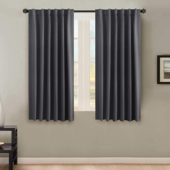 H.VERSAILTEX Solid Insulated Thermal Blackout Grey Curtains Panels Pair - Back Tab/Rod Pocket Window Treatment Drapes for Living Room/Bedroom 52 by 63 Inch - Charcoal Gray