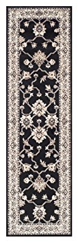 Superior Elegant Kingfield Collection Area Rug, 8mm Pile Height with Jute Backing, Classic Bordered Rug Design, Anti-Static, Water-Repellent Rugs - Black, 2'7" x 8' Runner