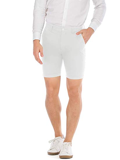 HONTOUTE Men's Chino Short Stretch Washed Mid Waist Casual Classic Fit Perfect Short