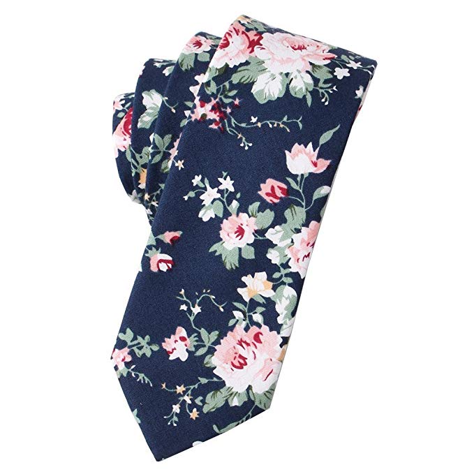 Flower Ties for Men,Mens Ties,Skinny Tie,Floral Printed Cotton Neck Tie Slim
