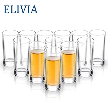 ELIVIA Shot Glass Set with Heavy Base, 1.2 oz Clear Glasses for Whiskey and Liqueurs (12 pack)