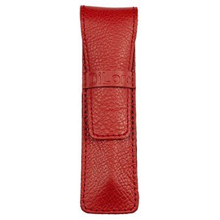 DiLoro Full Grain Top Quality Genuine Leather Single Pen Case Holder Pouch (Buffalo Venetian Red)