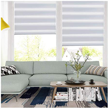 LUCKUP Horizontal Window Shade Blind Zebra Dual Roller Blinds Day and Night Blinds Curtains，Easy to Install 27.6" x 90", White