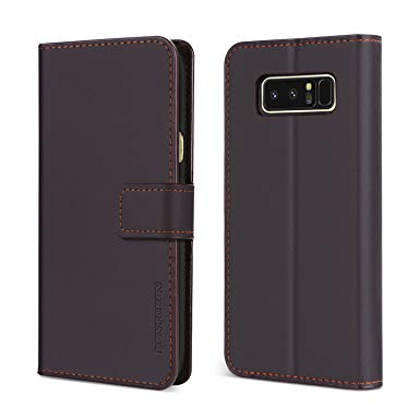 BENTOBEN Galaxy Note 8 Case,Samsung Galaxy Note 8 Wallet Case, Flip Kickstand Genuine Leather Credit Card Holder Cash Pocket Protective Cell Phone Case for Samsung Galaxy Note 8, Brown