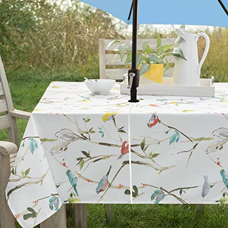 Benson Mills Indoor-Outdoor Spillproof Fabric Tablecloth for Spring/Summer/Party/Picnic (60" x 84" Rectangular with Umbrella Hole, Menagerie)