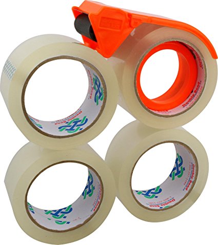 4 Rolls Thick (2.6 Mil) Packing Tape 1.88"x 54.6 Yds (48mm x 50m) with Dispenser, Clear (1726-4D)