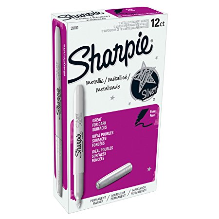 Sharpie Metallic Permanent Markers, Fine Point, Metallic Silver, Box of 12