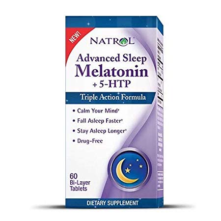 Natrol Advanced Sleep Melatonin   5 HTP Bi-Layer Tablets, 60 Count (2 Pack)