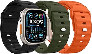 MoKo 3 Stück Ozean Armbänder Kompatibel mit Apple Watch Ultra 2 Armband 49mm 45mm 44mm 42mm für Herren Damen, Wasserdicht Silikon Sport Armband für iWatch Serie 9 8 7 6 5 4 3 SE Ultra 2 1, S/O/AG