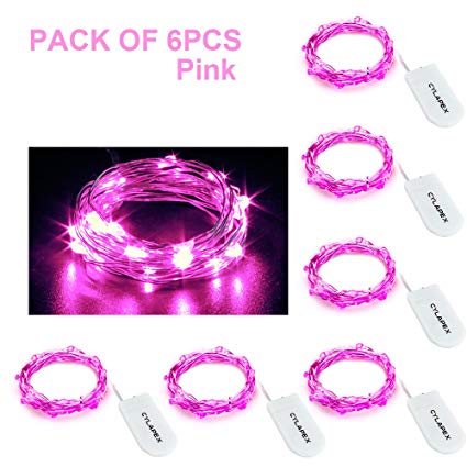 CYLAPEX 6 Pack Pink Fairy String Lights Battery Operated Fairy Lights Firefly Lights Micro LED Starry String Lights on 7.2ft/2m Silvery Copper Wire for DIY Christmas Decoration Costume Wedding Party