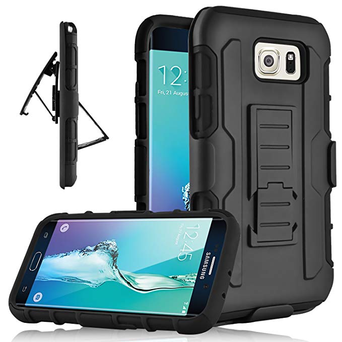 Galaxy S6 Edge Case, Heng Tech (TM) [Heavy Duty] Holster Full Body Protection Hybrid Dual Layer Case with Kickstand & Belt Clip Cover for Samsung Galaxy S6 Edge S VI Edge G925