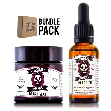 Beard Oil and Beard Wax Value Pack- Handcrafted by Urban Nomads - All Natural Beard Oil 1 oz. - All Natural Beard Wax with Bergamot 2 oz