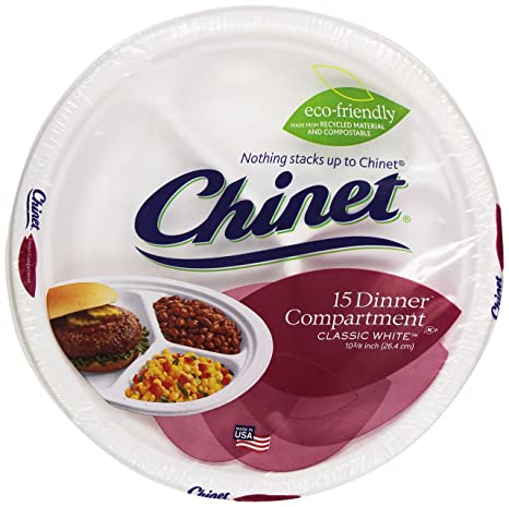 Chinet Premium 10-Inch 3-Compartment Paper Plates, 15 ct