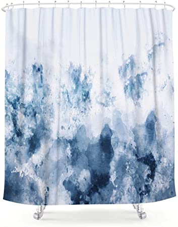 LIGHTINHOME Abstract Watercolor Blue Shower Curtain 72Wx78L Inch Silver Gray Cold White Modern Art Painting Fabric Waterproof Bathroom Home Decor Set 12 Plastic Hooks