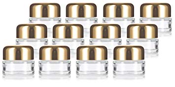 Clear Glass 0.50 oz 15 ml Thick Wall Balm Jars with Gold Metal Foam Lined Dome Lids (12 Pack)