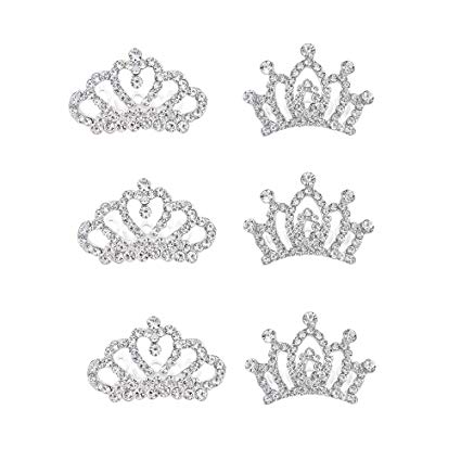 Princess Mini Tiara Crown with Comb Hair Clips for Girls Party Pack (6 PCS)