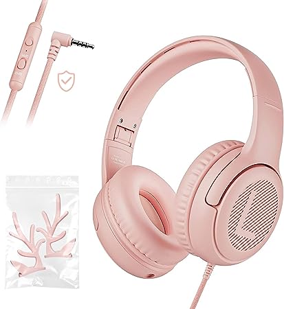 awatrue Kids Headphones with Microphone 3.5mm Jack Antlers Headphones Volume Limited 85/94dB Gifts for Kids Girls Boys