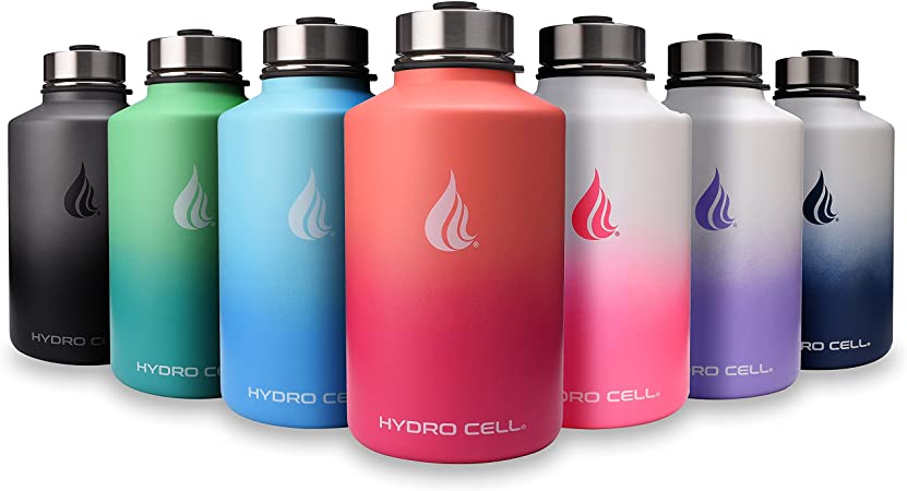 HYDRO CELL Stainless Steel Water Bottle w/ Straw & Wide Mouth Lids (64oz 40oz 32oz 24oz 18oz 14oz) - Keeps Liquids Hot or Cold w/ Vacuum Insulated Sweat Proof Sport Design (Mint/Green - 64oz)