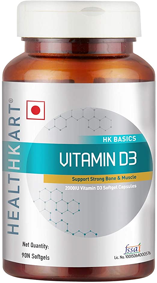 HealthKart Vitamin D3 (2000 IU), For Muscle and Bone Health (90 Softgels)