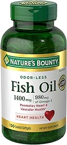 Nature's Fish Oil 1400 mg, 130 Coated Softgels Bundle, 980 mg of Omega-3 Promotes Heart & Vascular Health, 130 Days Supply