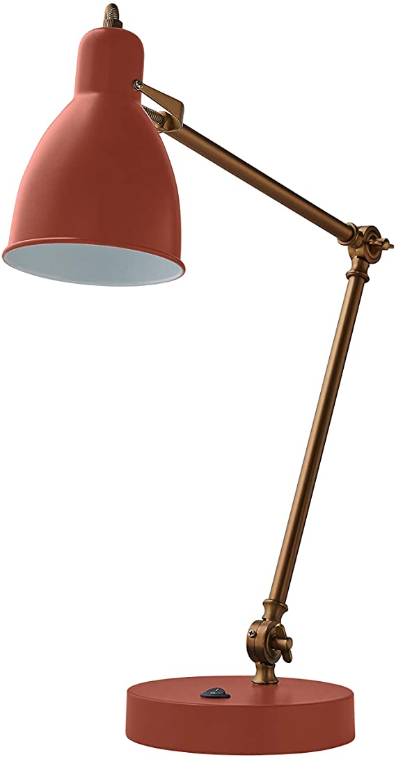 Amazon Brand – Rivet Caden Adjustable Task Table Metal Lamp with USB Port, Bulb Included, 28.5"H, Terracotta